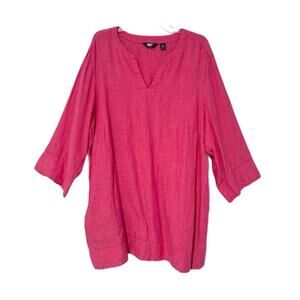 Lands' End 100% Linen Women’s 2X 20-22W Tunic Pink Pockets 3/4 Sleeves Oeko Tex